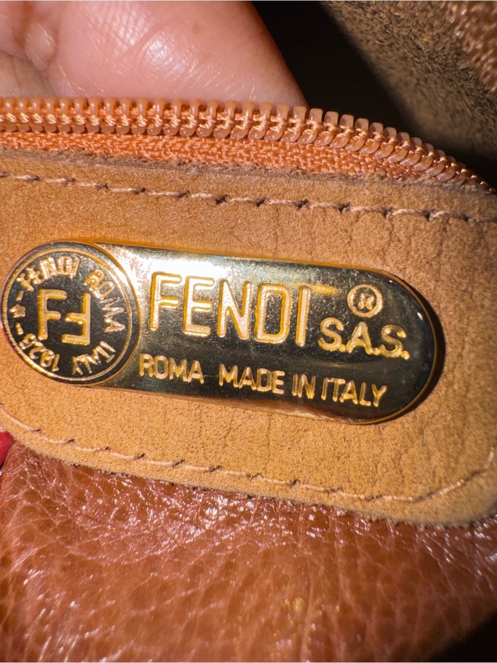 Fendi Tan Leather Tote with Croc Trim and Medallion - Picture 10 of 16